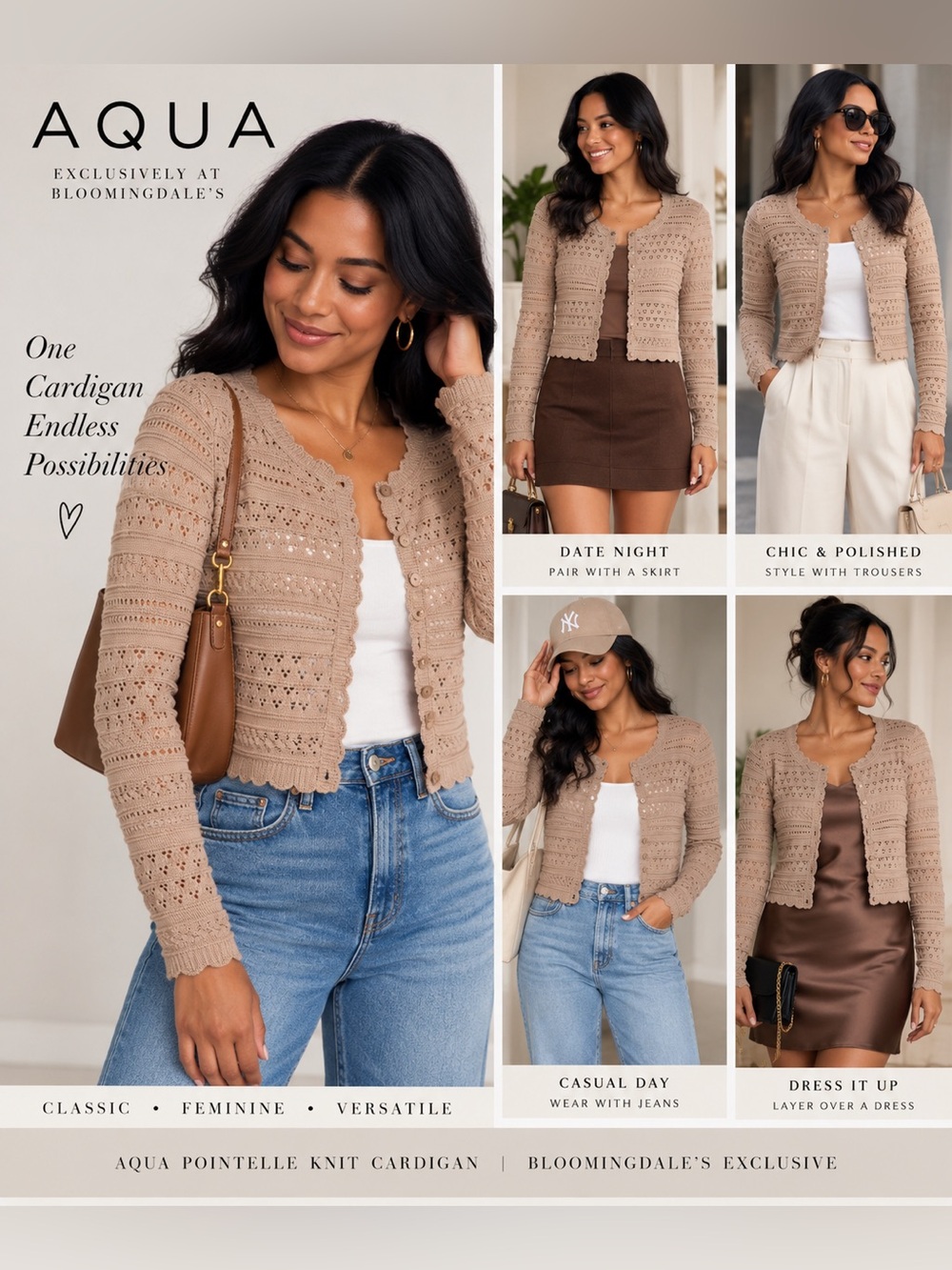 Aqua Scoop Neck Cardigan‎ Pointelle Open Knit Scalloped MSRP 78.00 Layering
